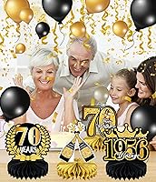 Vista 3 de 9 piezas de decoración de cumpleaños 70 para hombres y mujeres, centros de mesa de nido de abeja de feliz cumpleaños 70, decoración de mesa