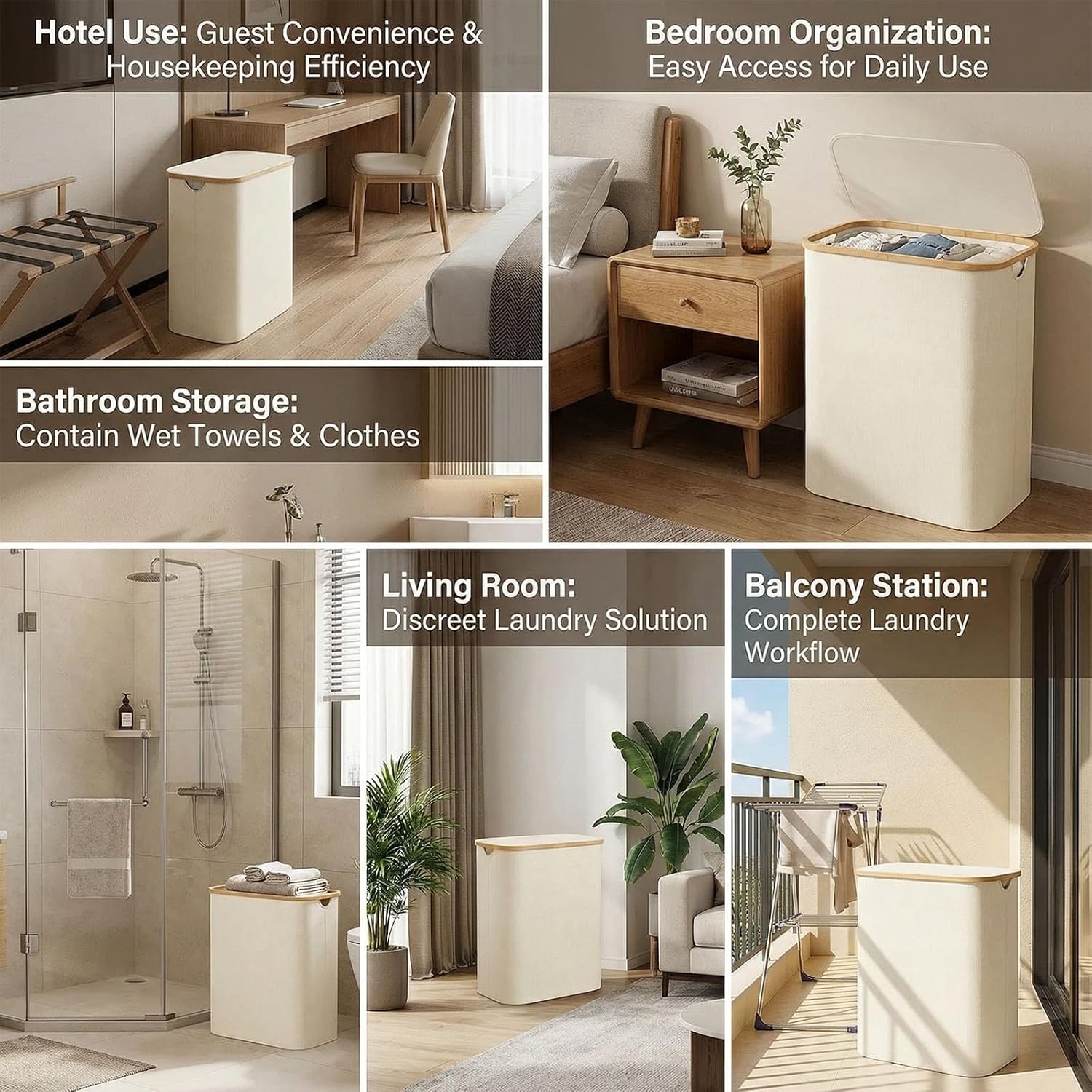 2pcs Laundry Hamper with Wheels, Clothes Hamper with Removable Inner Bag, Large Capacity Space-Saving,Collapsible Dirty Clothes Hamper Organizer Basket for, Bedroom, Bathroom, Laundry Room　(Beige)