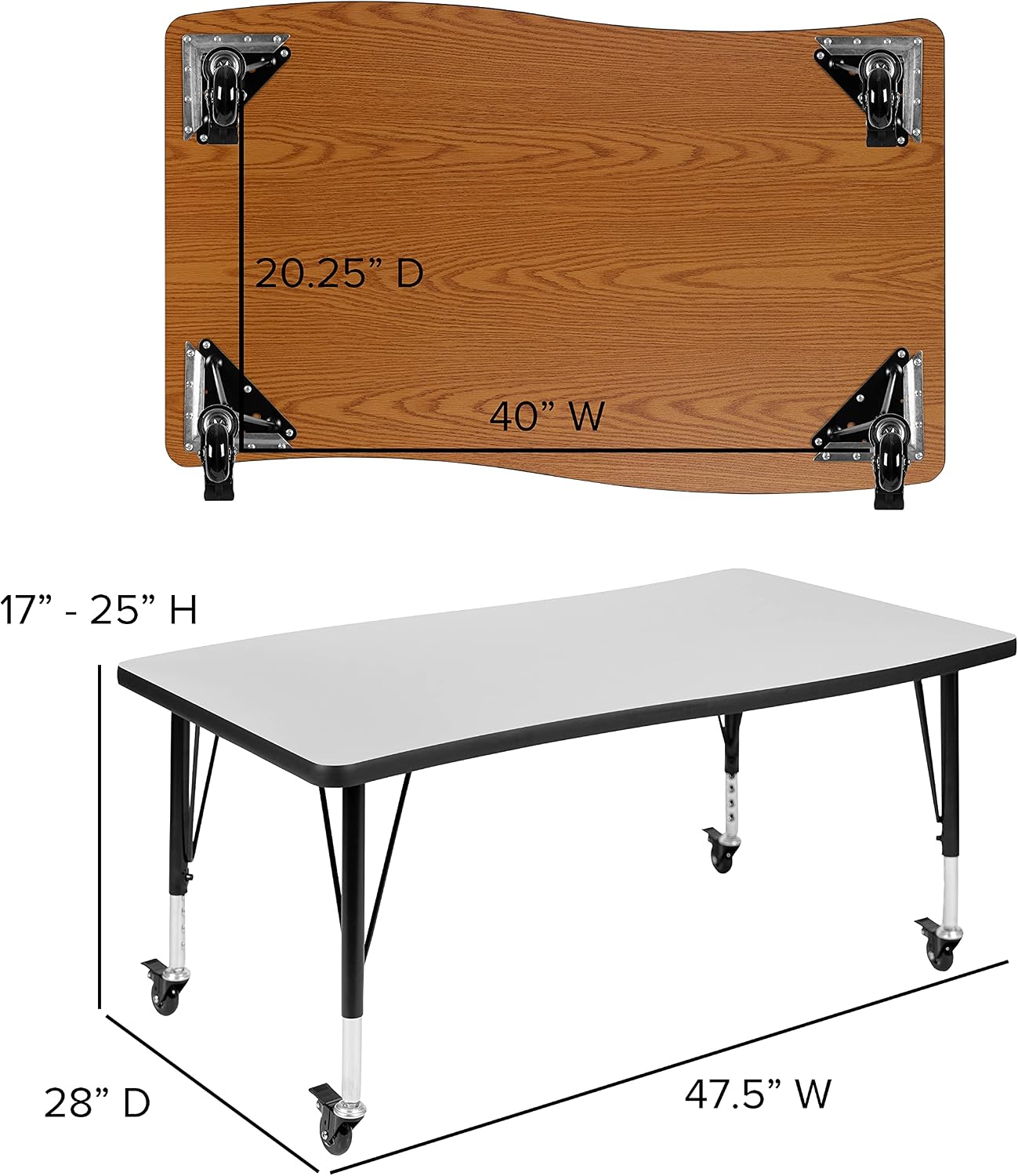 EMMA + OLIVER 3PC Mobile 76" Oval Wave Collaborative Grey Kids Adjustable Activity Table Set