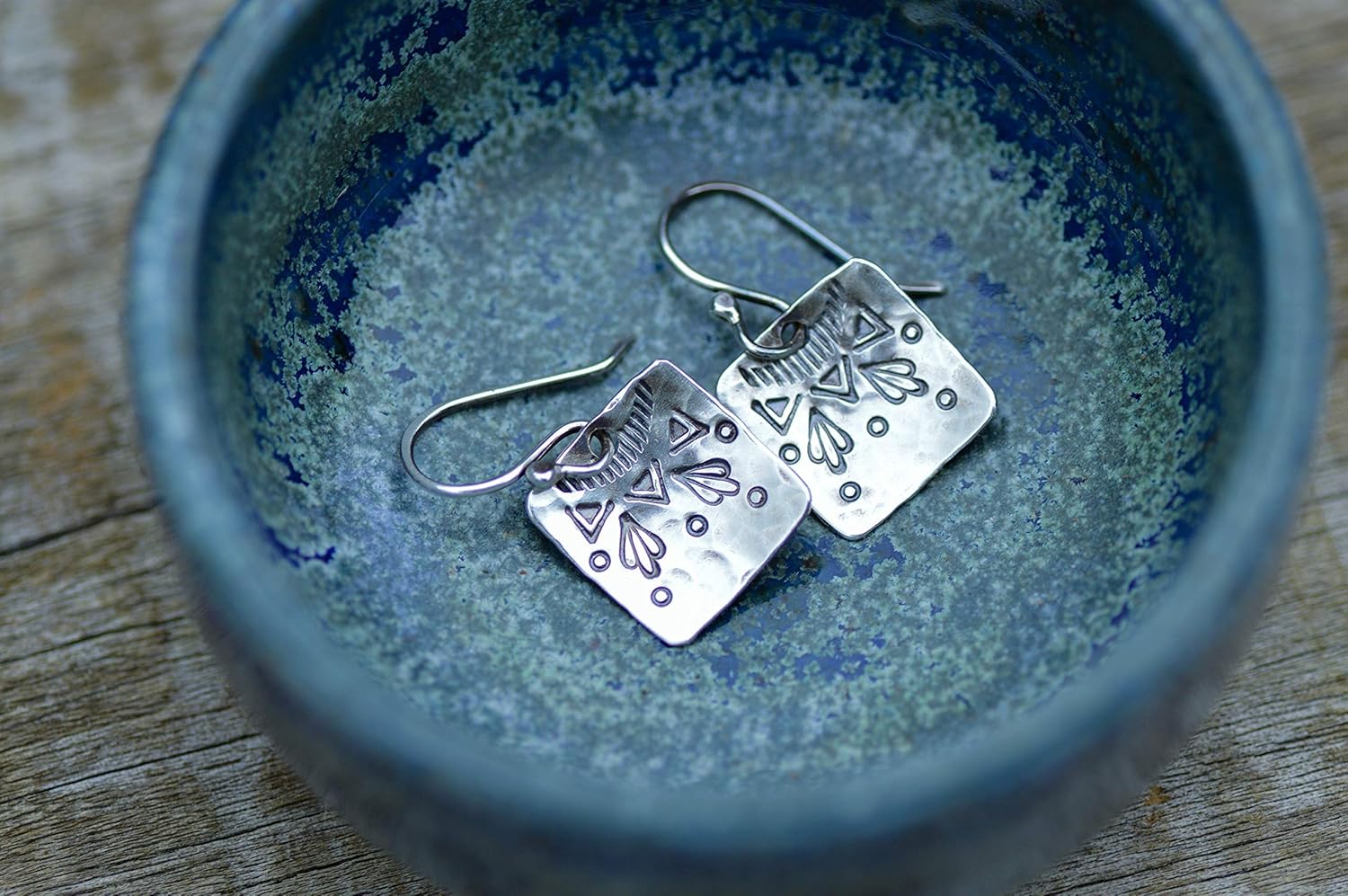 Western outfit silver earrings for women jewelry with unique design .925 sterling dangles square shape handstamped