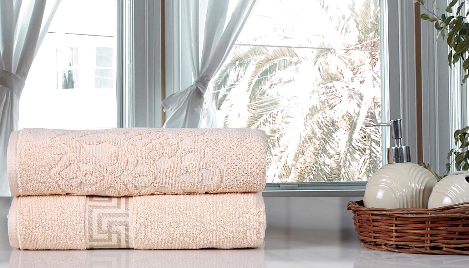 Jacquard 2 PC Towel 100% Luxurious Cotton 600 GSM Bath Towel Set (Peach, 28" x 54")