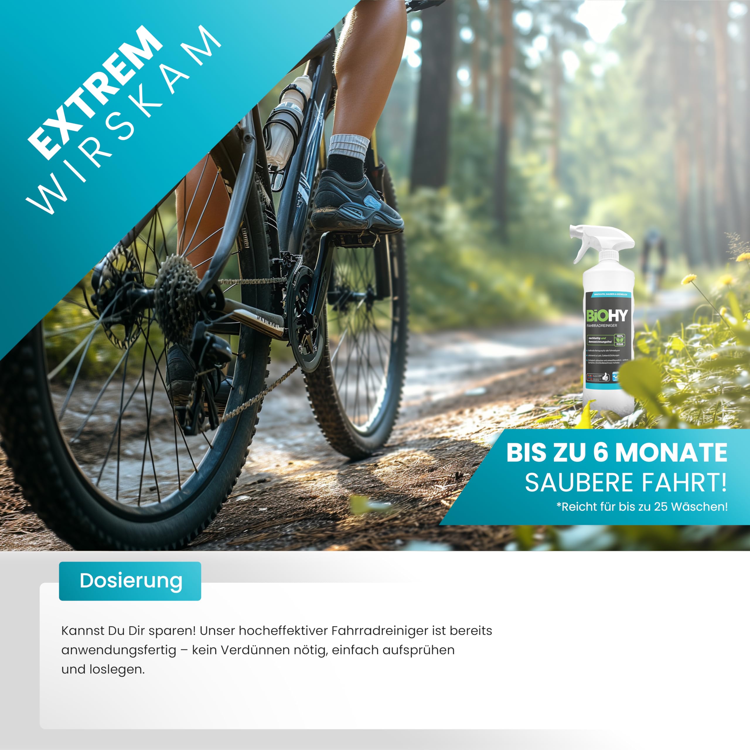 BiOHY Limpiador de bicicletas (6 x 1 litro) | Espuma altamente eficaz | Biodegradable | Ideal para bicicletas eléctricas y todas las bicicletas | Spray de limpieza