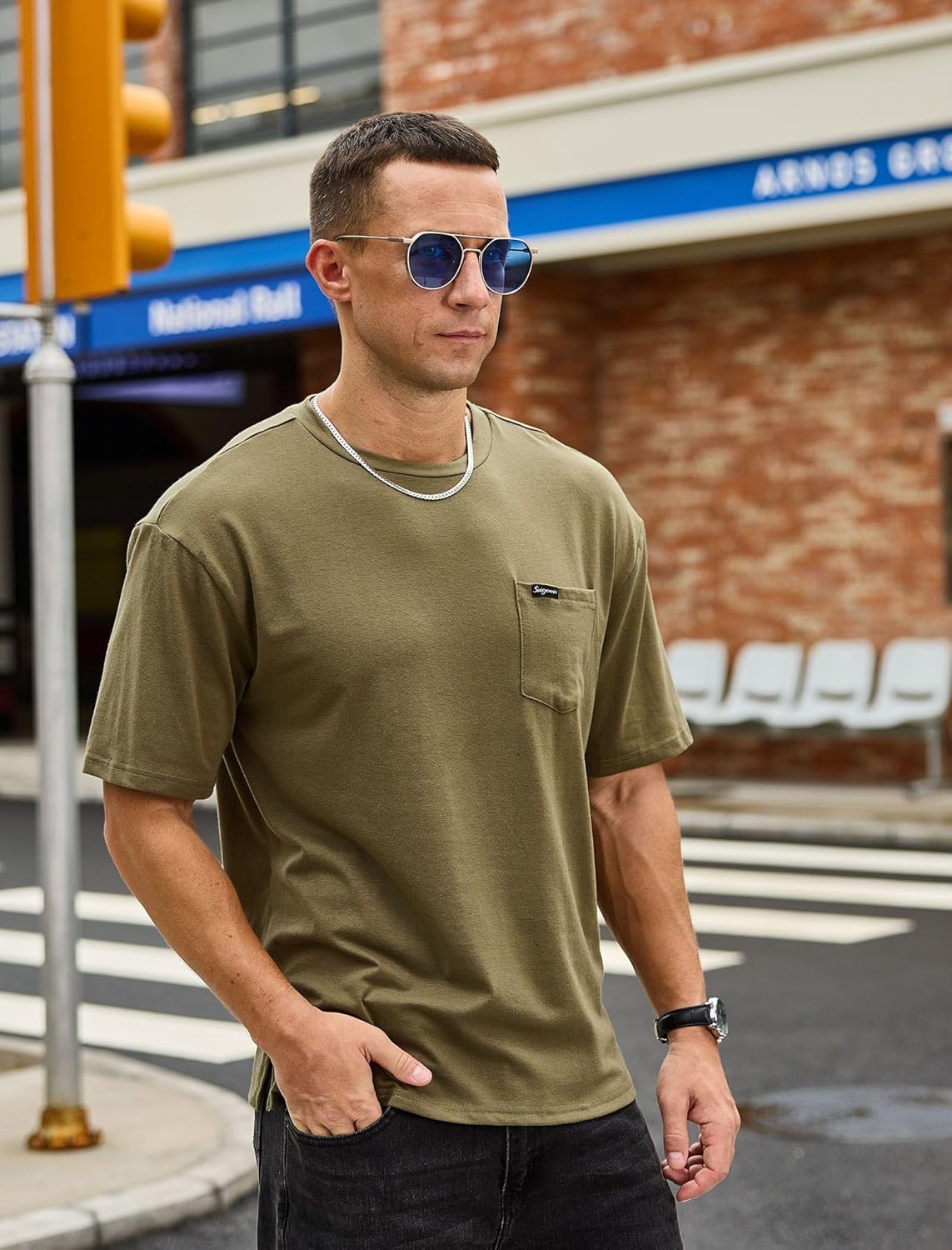 YawYews Mens Athletic Oversized Tshirts Lightweight Moisture Wicking Quick Dry Workout Tee with Pocket - Image 2