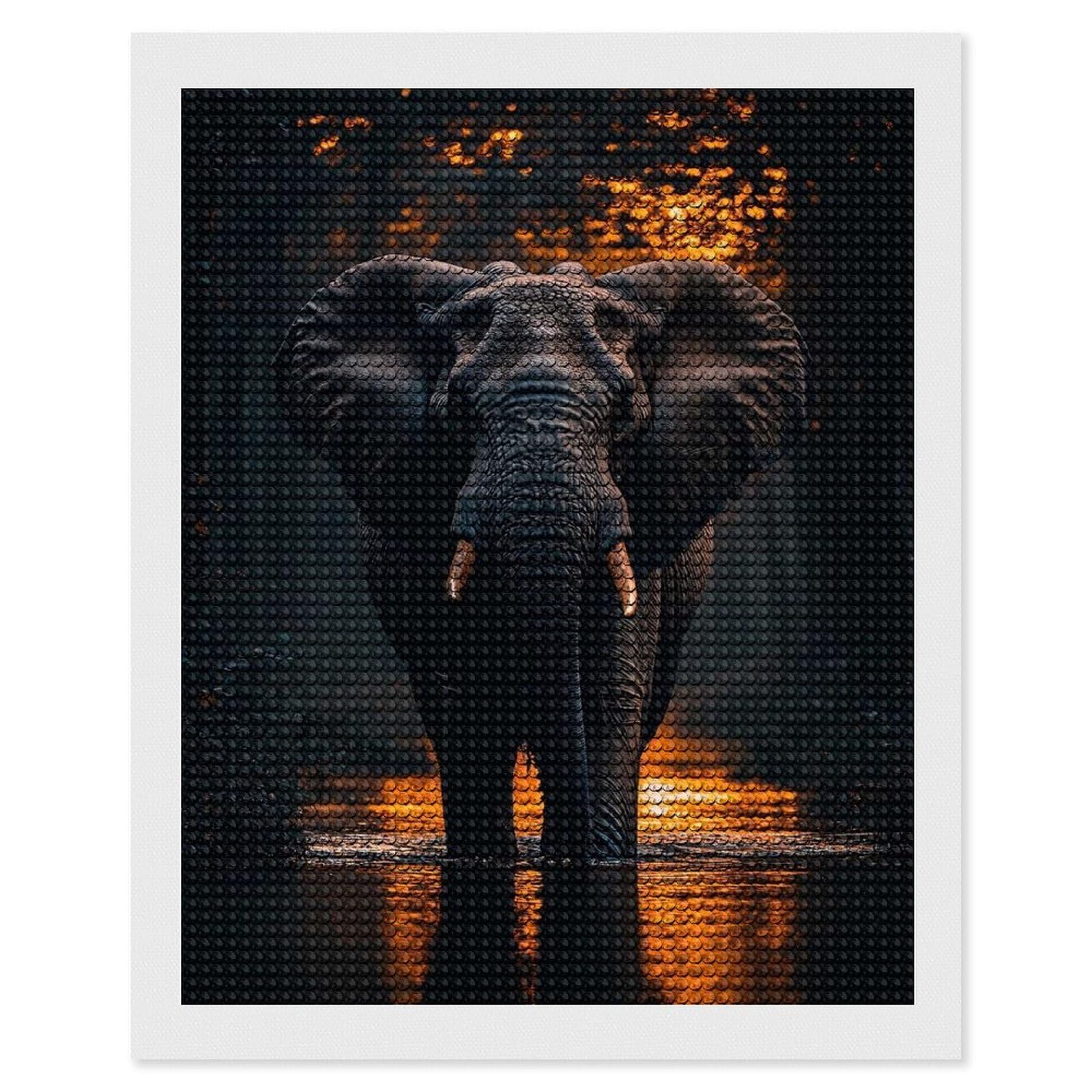 Junmoney Elephant in Water at Night 5D Diamond Painting Kit 16"x20", Relaxing DIY, Mindful Craft Project, Full Kit Included, Thoughtful Present