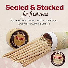 RAW Pre Rolled Cones - Single Size Dogwalker 70/30 (70mm) - 50 Pack - Mini RAW Cones with Tips for Smoking - Slow-Burning Classic Rolling Paper