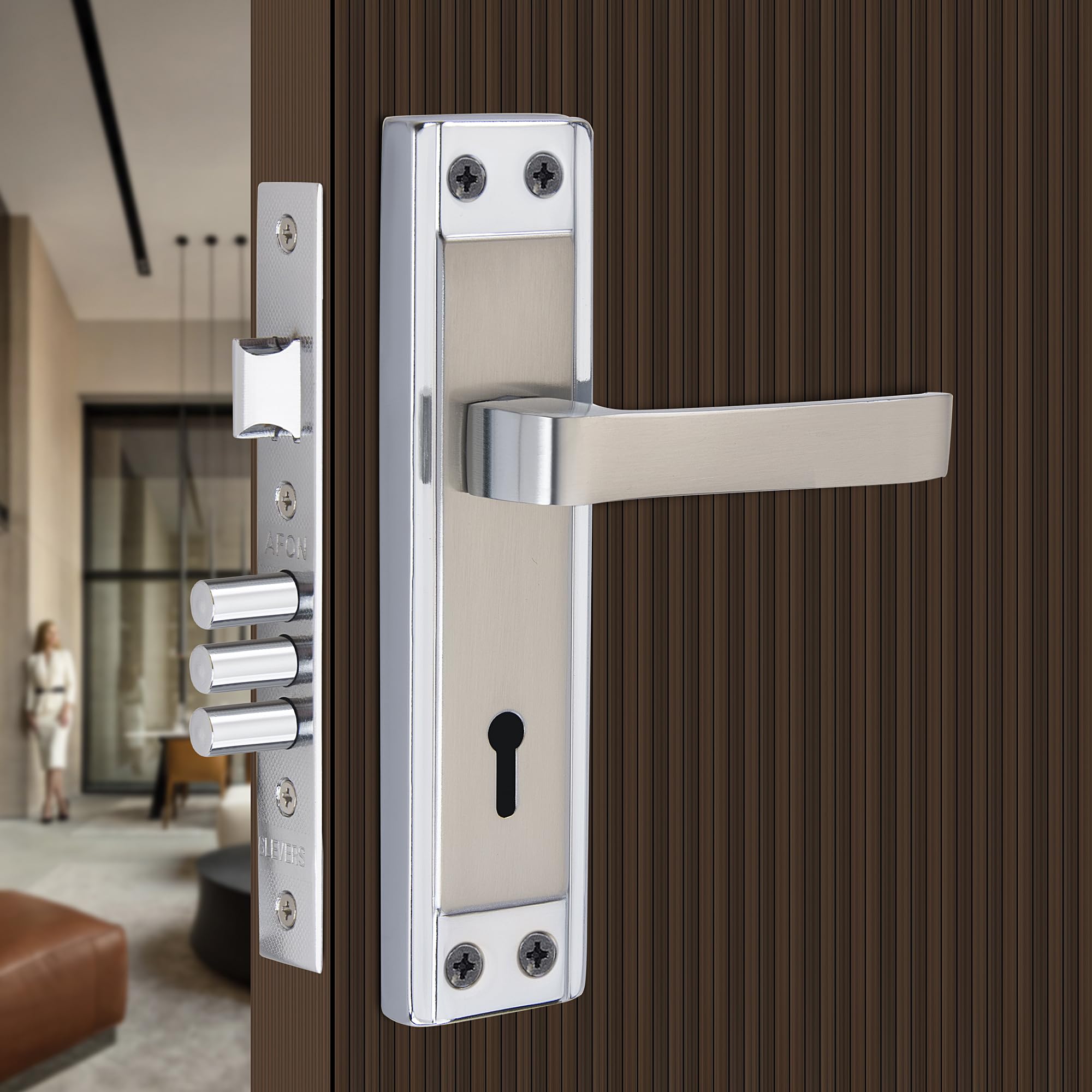 AFON 7 inches Mortise Iron Handle Set with Lock Body | Silver Satin Finish | 3 Keys | 6 Lever 70 mm Double Turn Bullet Lock Set for Door, (MH-PC555-KY-CPMATT) (B0C93Z7MG9) Amazon Price History, Amazon Price Tracker