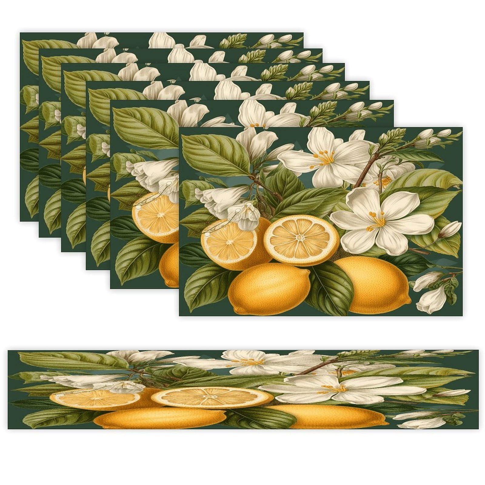 Spring Clip Art Table Runner and Placemats Set of 6 Heat Resistant Washable Linen Place Mats Farmhouse Long Table Runner Xmas Kitchen Table Mats Art Dining Table Decor for Daily Use