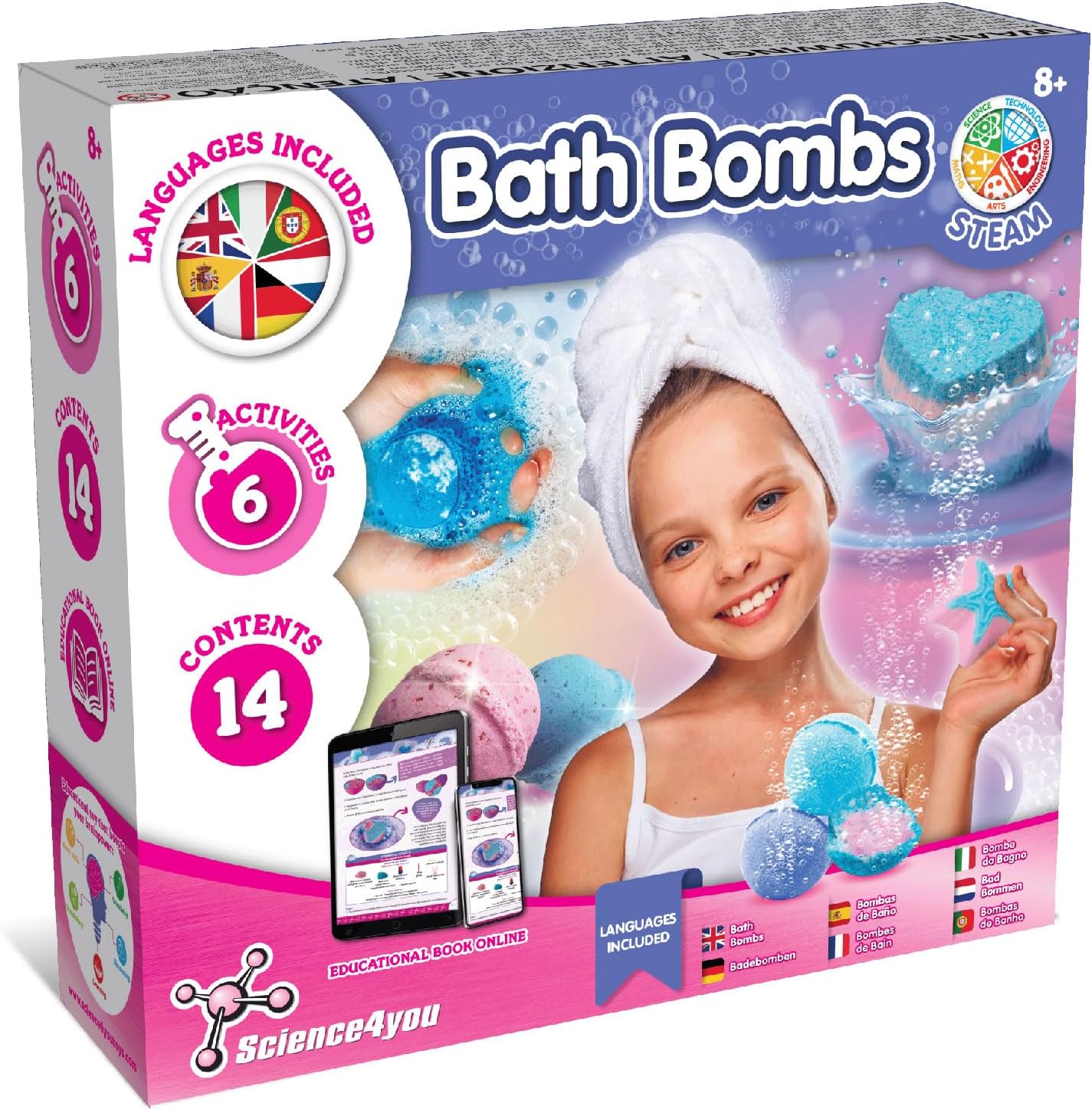 Bath Bomb Making Kit for Kids +8 Years Old - Make Your Own Bath Bombs with 6 Science Experiments for Childrens - Educational Science Kits for Kids Age 8, Gift Set for Girls