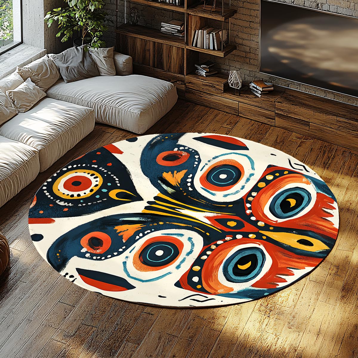 Tapis de chevet rond doux pour chambre à coucher et dortoir cocon