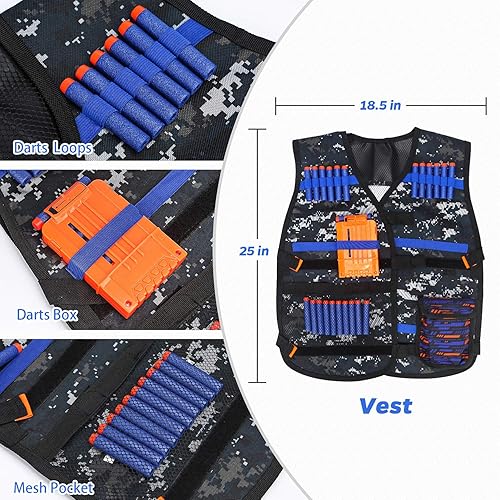Miniatura 3 de Kit de chaleco táctico para lanzadardos Nerf serie N-Strike Elite dardos de recarga bolsa de dardos clips de recarga máscara táctica muñequera y