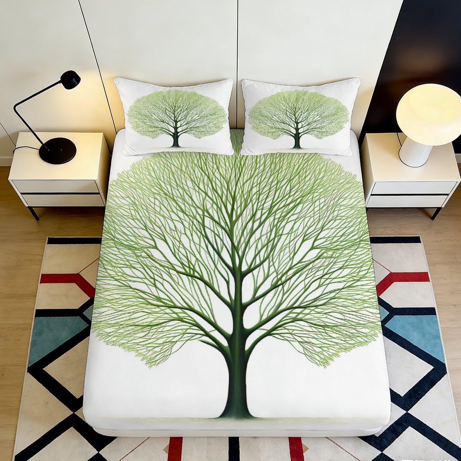 3D Printed Tree Pattern Fitted Sheet Microfiber Non-Slip Deep Pocket Tree Mattress Fitted Cover Washable Bedroom 90x200x25cm