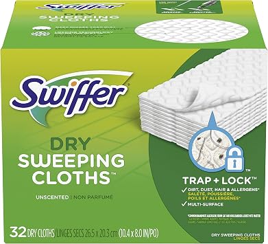 Swiffer Sweeper Dry Sweeping Cloths, Mop and Broom Floor Cleaner Refill, Unscented, 32 Count