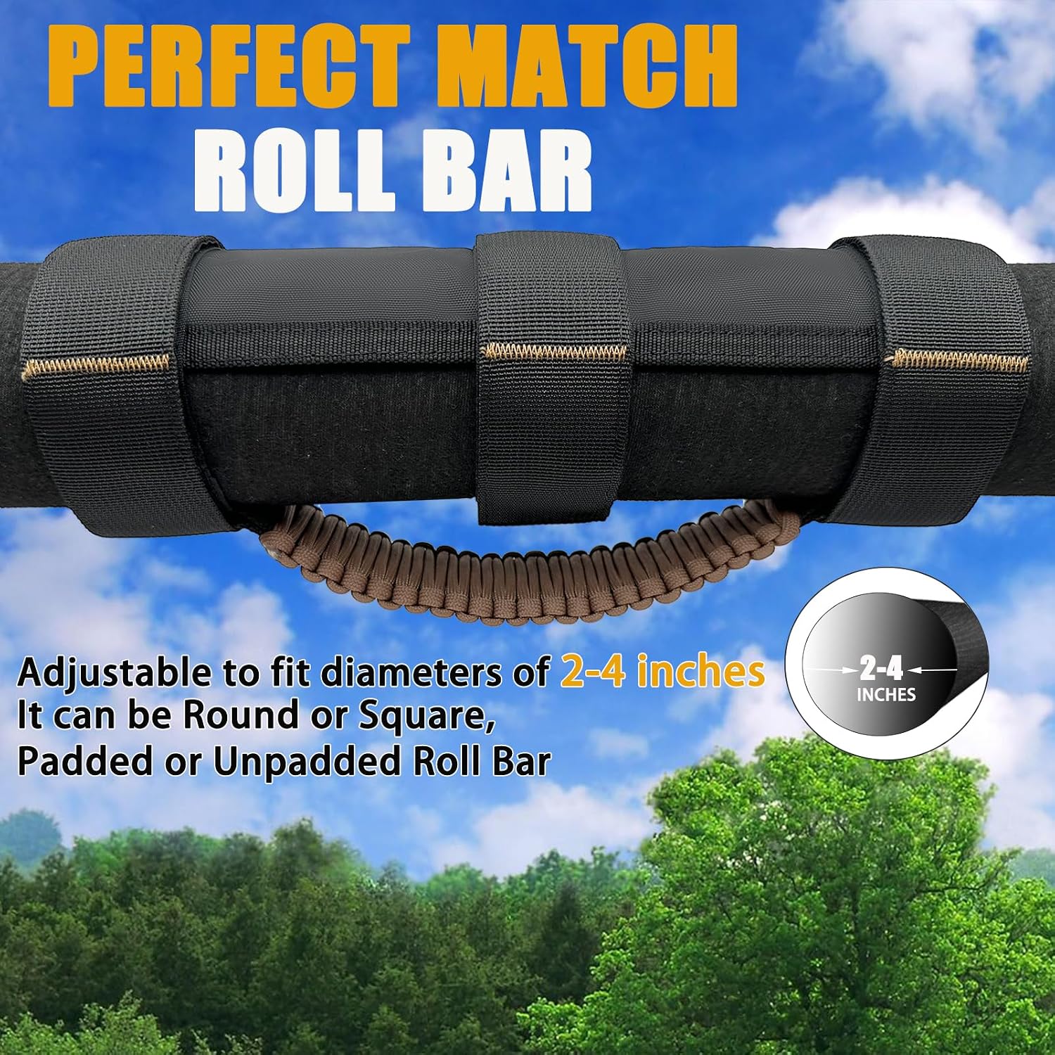 Jeep Grab Handles, 4 Pack Paracord Jeep Wrangler Roll Bar Grab Handles for JK TJ JL CJ YJ JKU JLU and Gladiator JT Wrangler Hardware Handle for 2019 2020 2021 2022 2023 2024 Modle