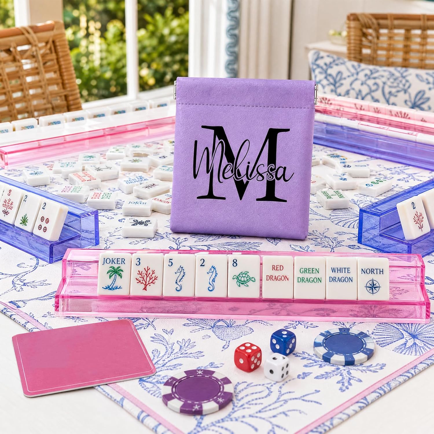 Taikuri Custom Mahjong Dice Bags Personalized Mini Tiles Purse for Game
