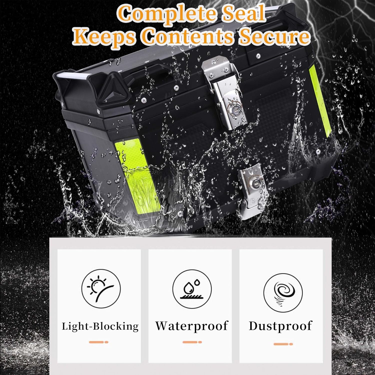 Motorcycle Top Case 45L Trunk Tail Box Bag Aluminum alloy handle with Leather Lining Anti-Theft With Double Lock Waterproof Dustproof Easy Installation with Universal Bracket Black