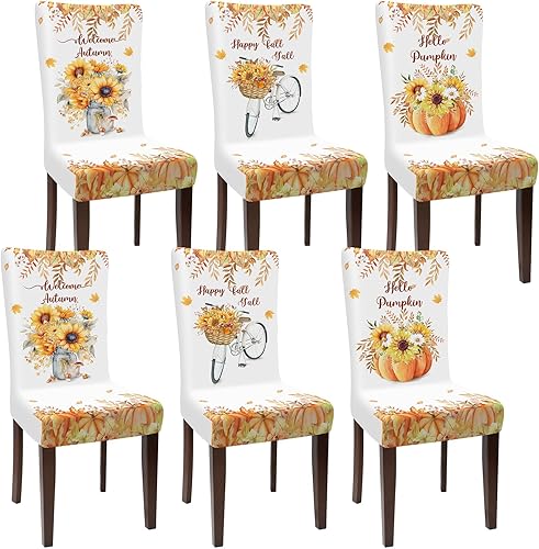 Juego de 6 fundas para sillas de otoño, para Acción de Gracias, elásticas, extraíbles y lavables, diseño de calabaza, girasol, hojas de arce, para disponible en Yaxa Colombia