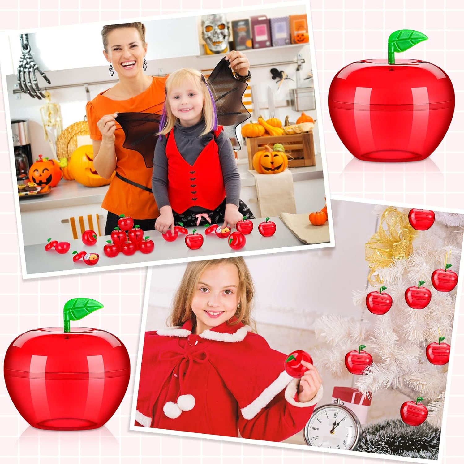 Lallisa 100 Pcs Plastic Apple Container Party Favor Gifts Plastic Apple Shaped Candy Jar Box Thank You Teacher Gift for Appreciation Birthday Graduation Teacher Week Party Favor End of Year Gifts