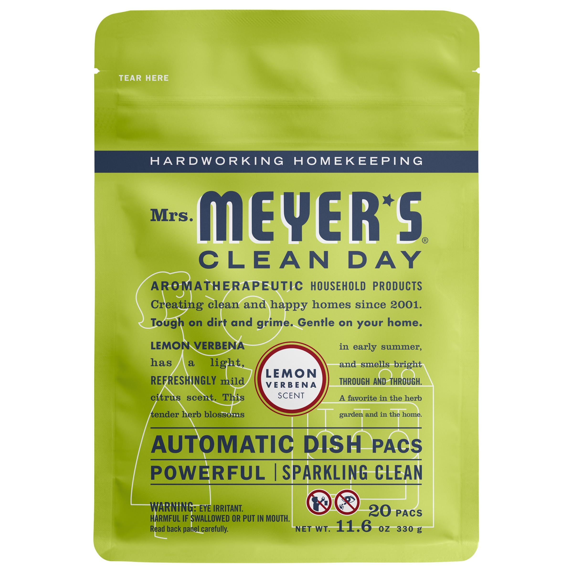 MRS. MEYER'S CLEAN DAY Automatic Dishwasher Pods, Lemon Verbena, 20 Count