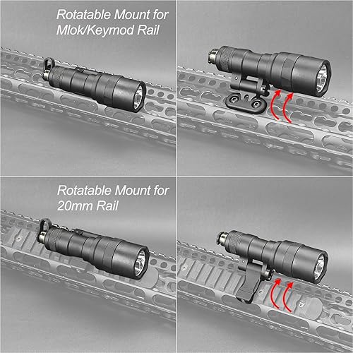 Miniatura 3 de NOBUHIRO Linterna táctica M300C de 300 lúmenes, versión sin logotipo con base giratoria de montaje reemplazable para riel Picatinny y MlokKeymod de