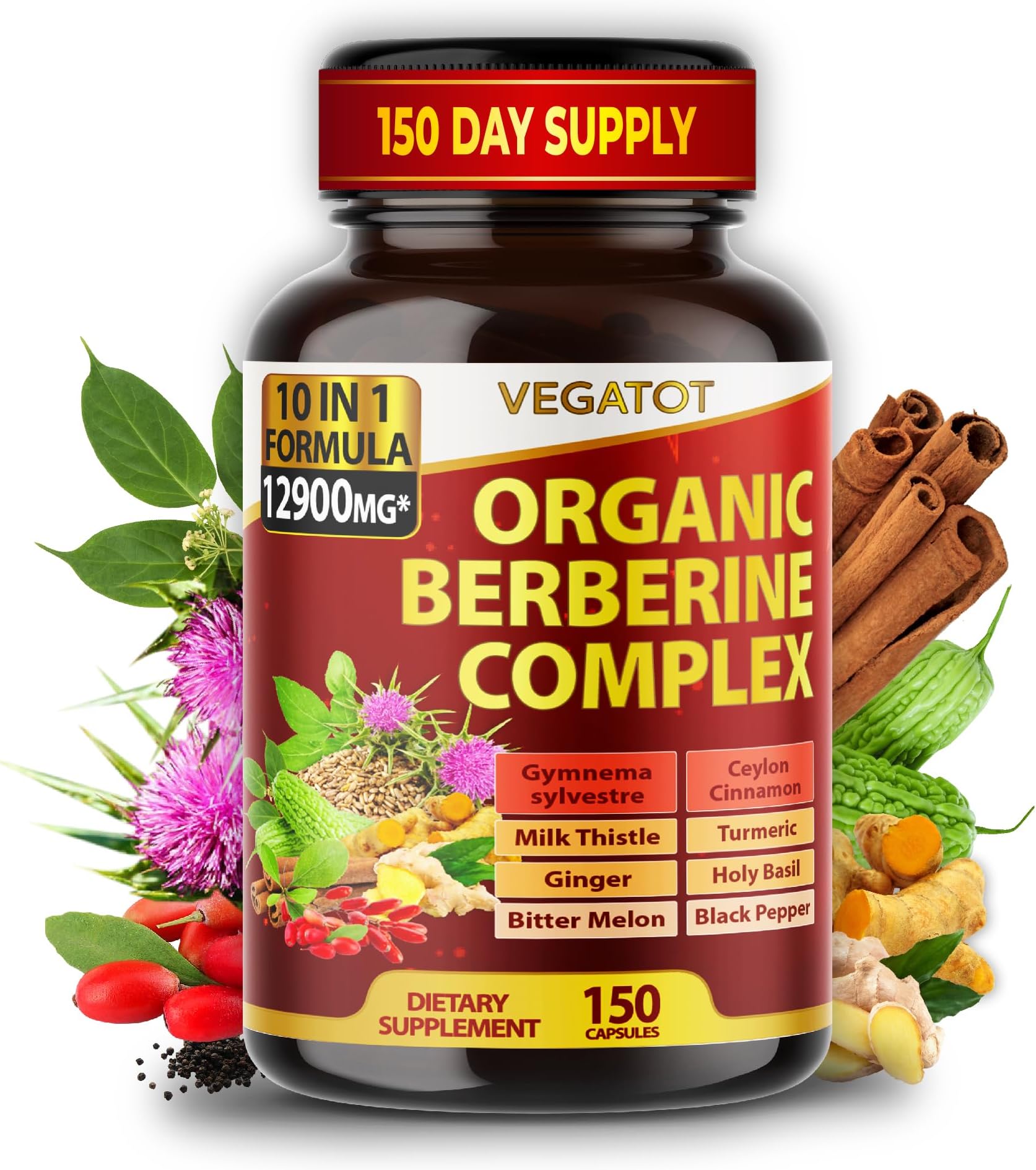 VEGATOT GlucoSavior Suplemento de berberina de 12,900 mg