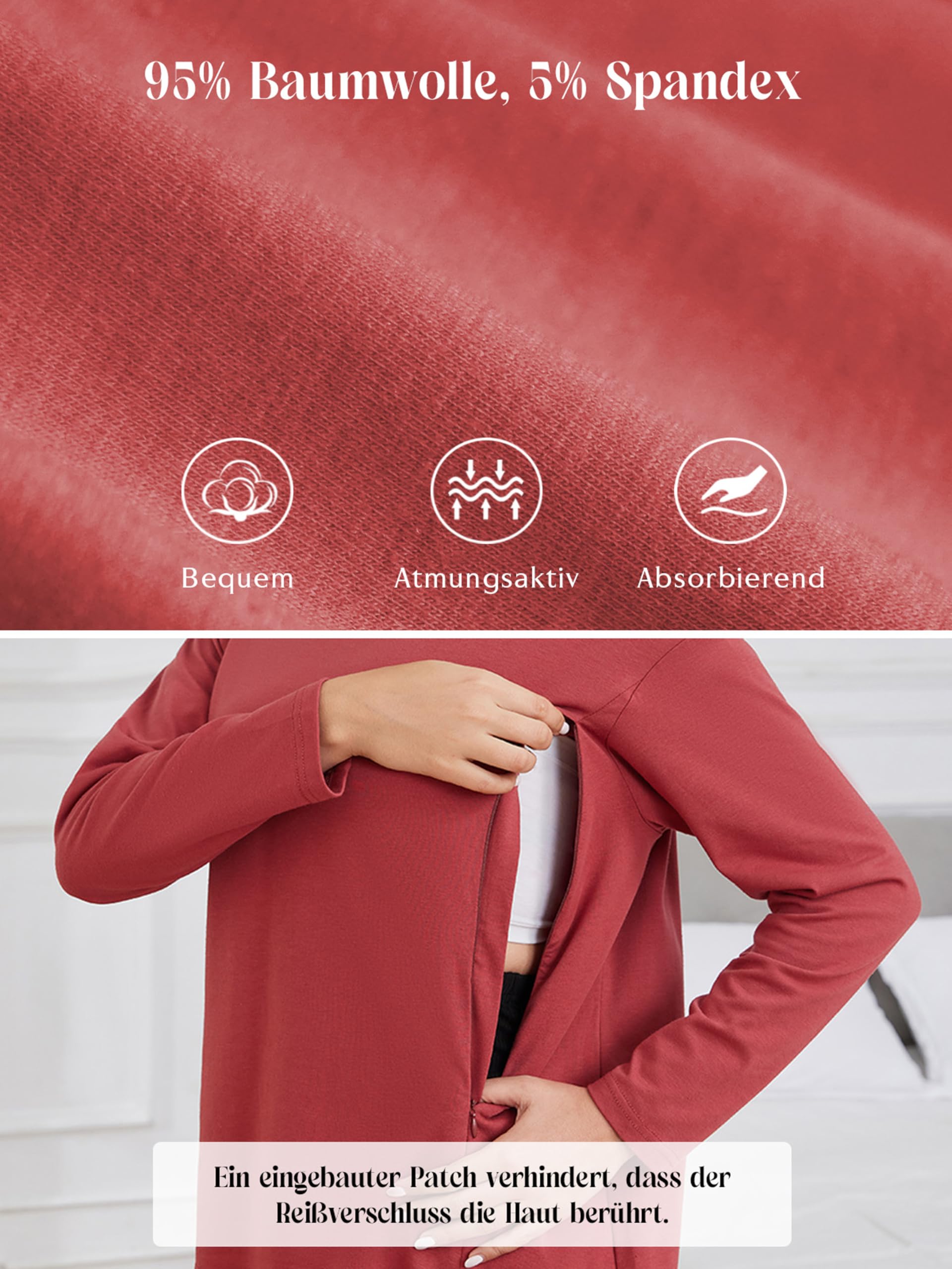 Pack de 3 camisetas de lactancia de manga larga para mujer con cremallera para maternidad para embarazadas