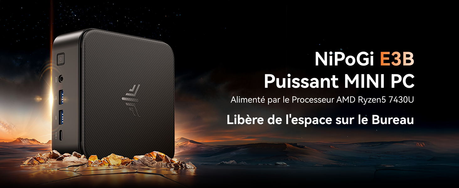 [限定販売] Pinova E3B Ryzen 7 MINI PC NiPoGi E3B Mini PC AMD Ryzen 5 7430U 16 Go DDR4 / 512 Go SSD Micro