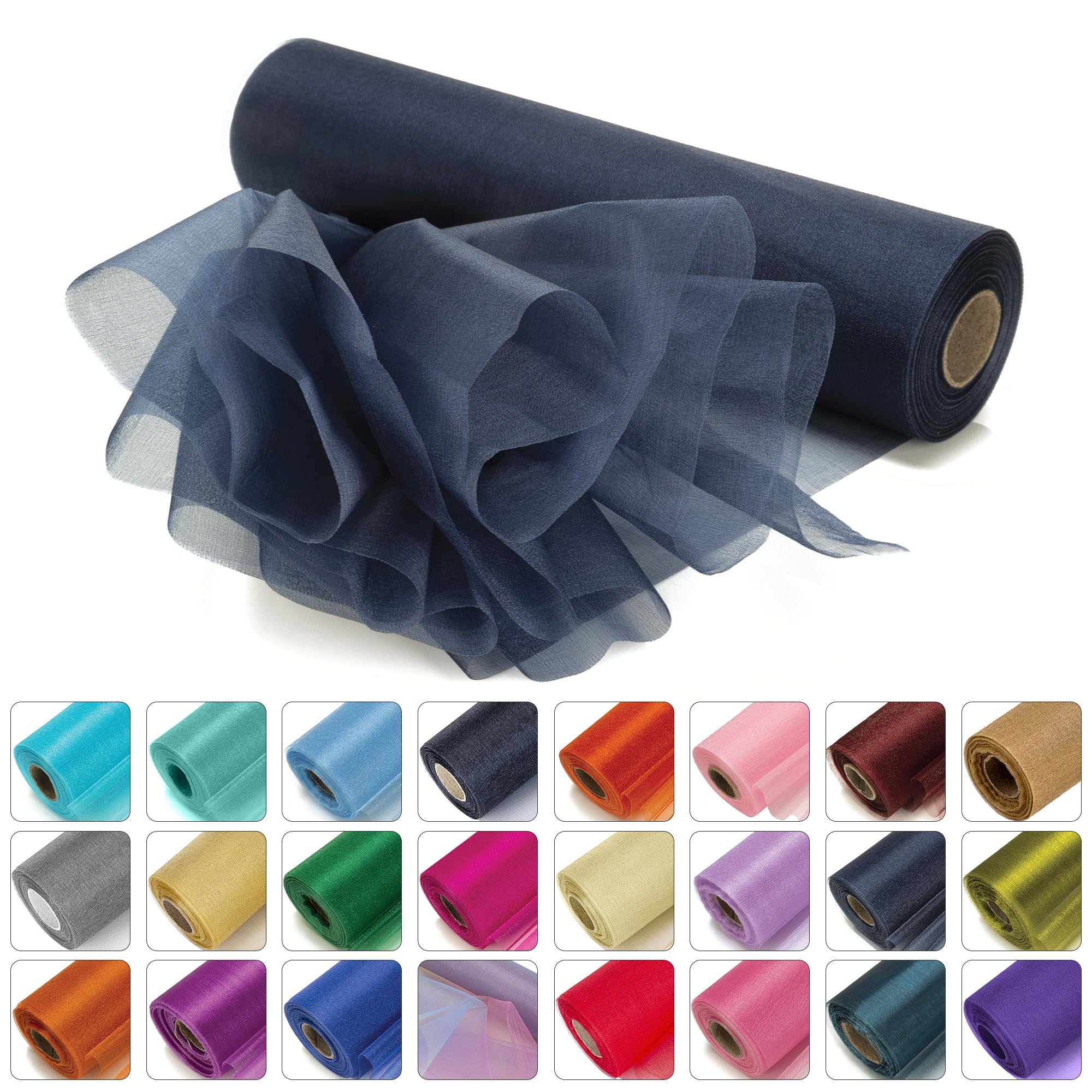 Weddecor 25m x 29cm Snow Sheer Navy Blue Organza Roll Sash Glitter Fabric for Table Runner Sashes Wedding & Christmas Decoration, Chair Cover Bows, Party Favours, Ribbon Crafting Supplies, 2pcs — image 1
