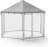 Vista 10 de Perrera resistente para perros de 7.8 x 7.8 pies con techo impermeable y resistente a los rayos UV, mecanismo de bloqueo seguro, caja de metal