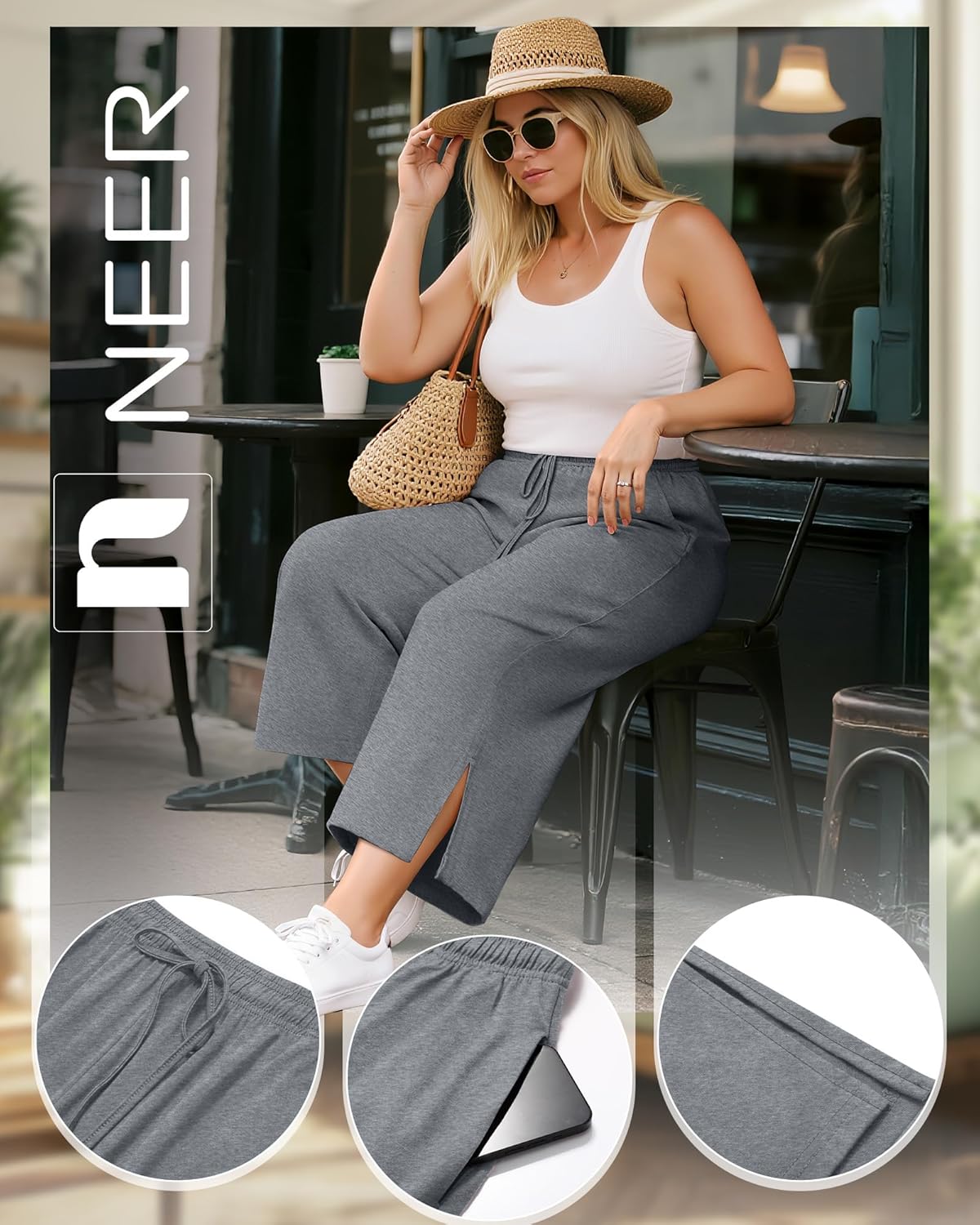Neer 3 Pack Women's Plus Size Capris, Drawstring Cropped Wide Leg Pants Lounge Athletic Yoga Sweatpant with Pocket