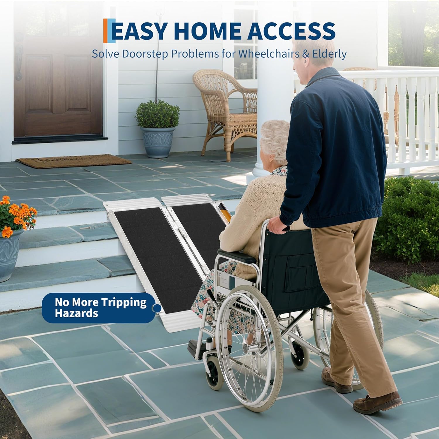 aluminum portable wheelchair ramp folding ramp w/non-slip surface, threshold for home steps, scooter for car, doorways, curbs & stairs, 600 lbs capacity black 3ft