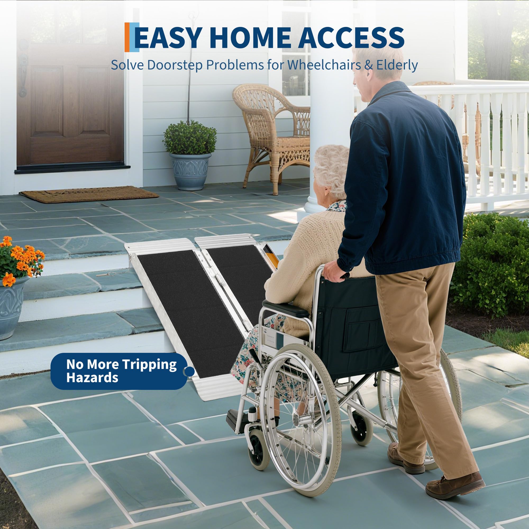 Rampa Plegable Portátil De Aluminio Para Silla De Ruedas: Superficie Antideslizante, Capacidad De 270 a 360 Kg, Ligera, Ideal Para Escalones, Puertas, Escaleras y Scooters. Diseño Con Cerradura De Seg