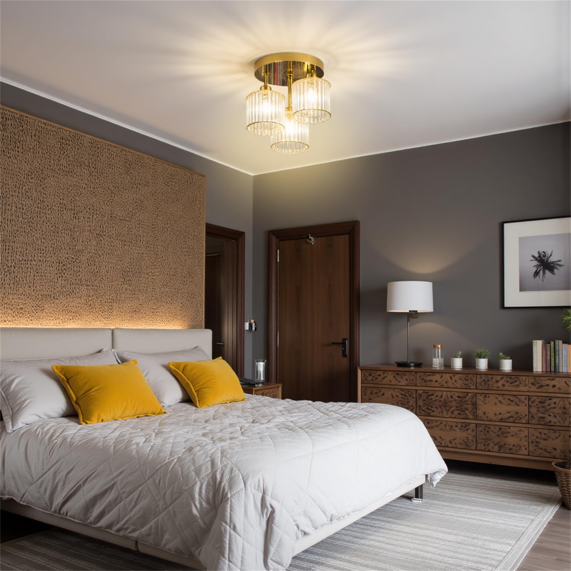 ‌Lámpara de Araña de Cristal Moderna E26 - Techo Colgante con 3 Luces LED, Pantalla Elegante - Ideal para Sala, Dormitorio, Cocina, Pasillo o Baño
