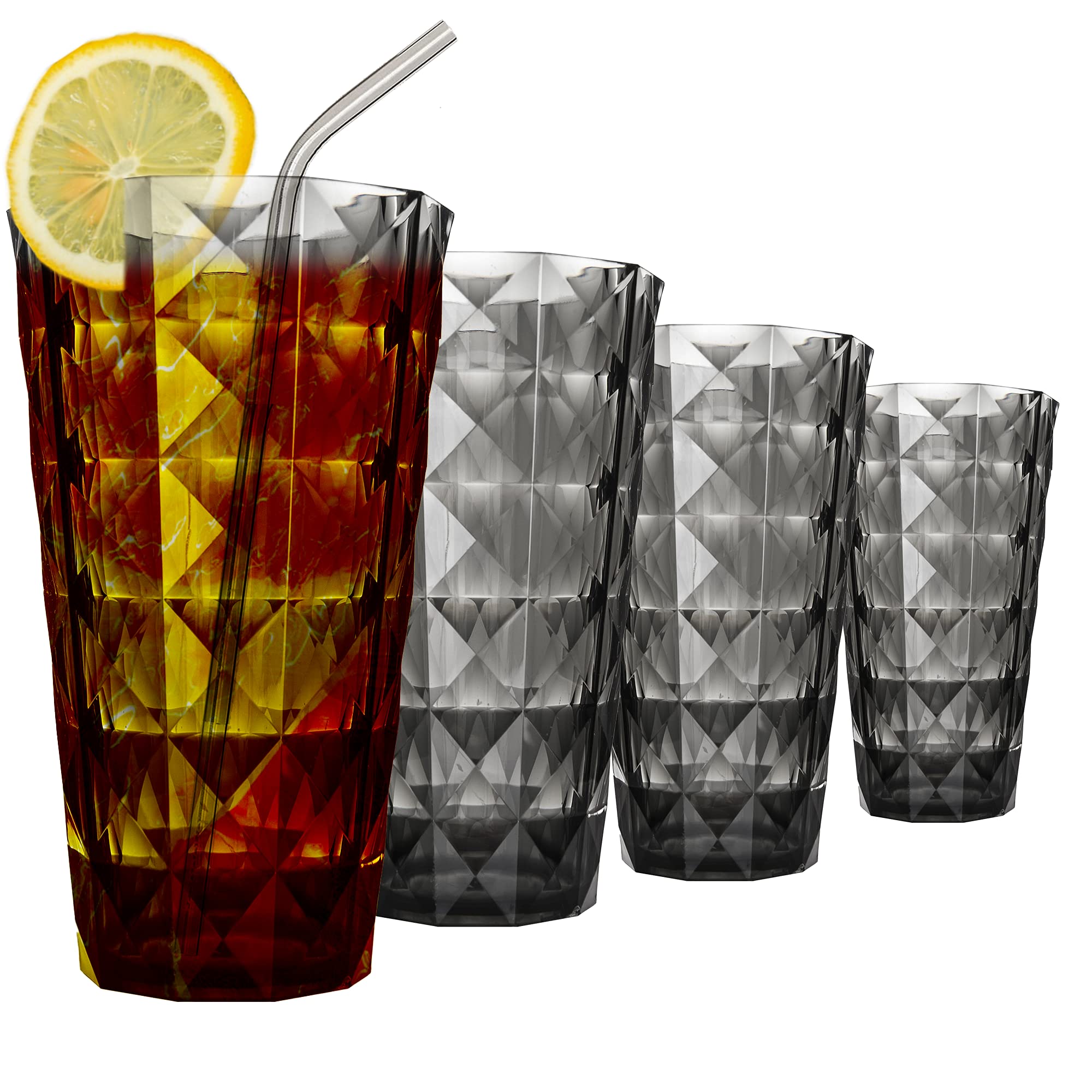 LIVIVO Prism Diamond Etched Plastic Acrylic Tumblers for Special Occasions Dinners Parties Camping BBQ Water Juice Cocktail Gin Beverages Champaign Reusable Dishwasher Safe - Set of 4 (4pc Tumblers)
