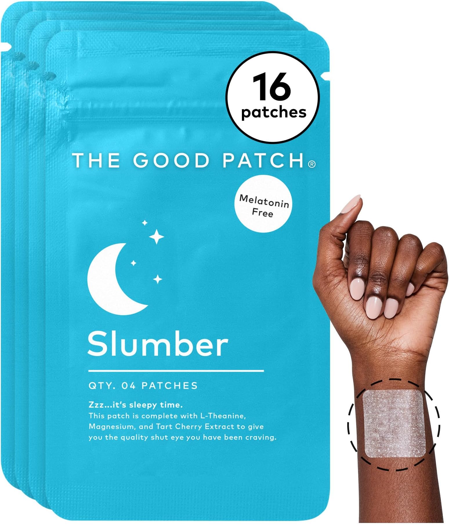 Slumber Sleep Patch Support, Melatonin Free, Sustained Release, Natural Patch with L-Theanine, Magnesium, Tart Cherry Extract, Plant Powered Wearable Wellness (16 Total Patches)