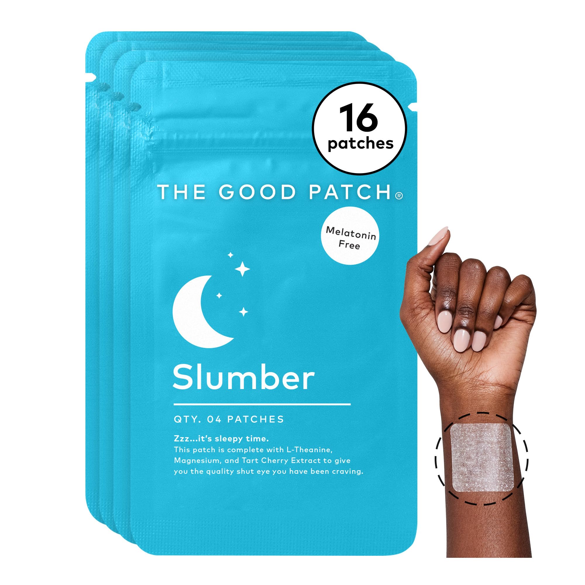The Good Patch Slumber Sleep Patch Support, Melatonin Free, Sustained Release, Natural Patch with L-Theanine, Magnesium, Tart Cherry Extract, Plant Powered Wearable Wellness (16 Total Patches)