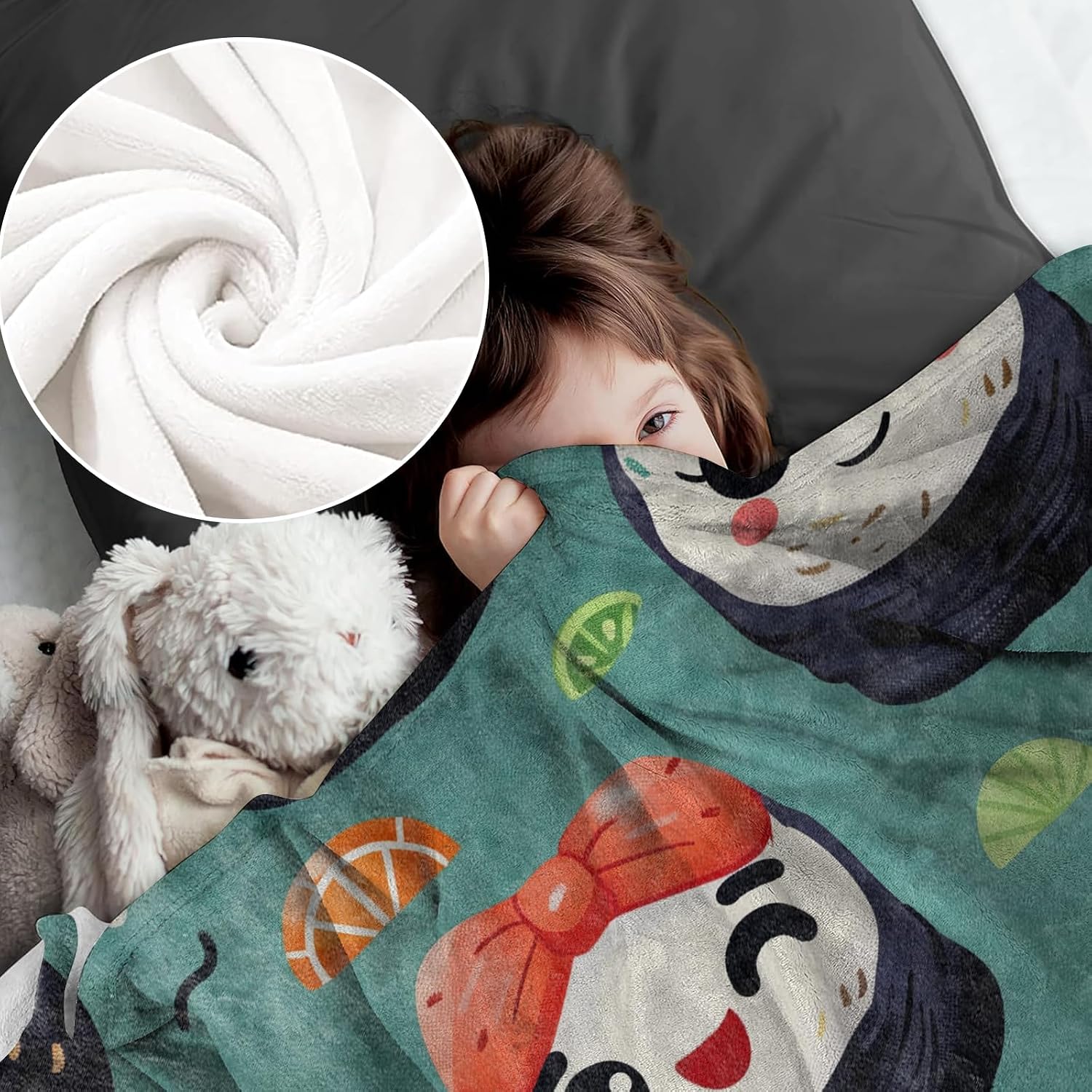 Sushi Blanket for Adults Kids, Flannel Sushi Blankets Gifts, Japanese Food Sushi Throw Blanket for Sofa Couch Bed Living Room Soft Warm Cozy Sushi Decor 60" x 50"