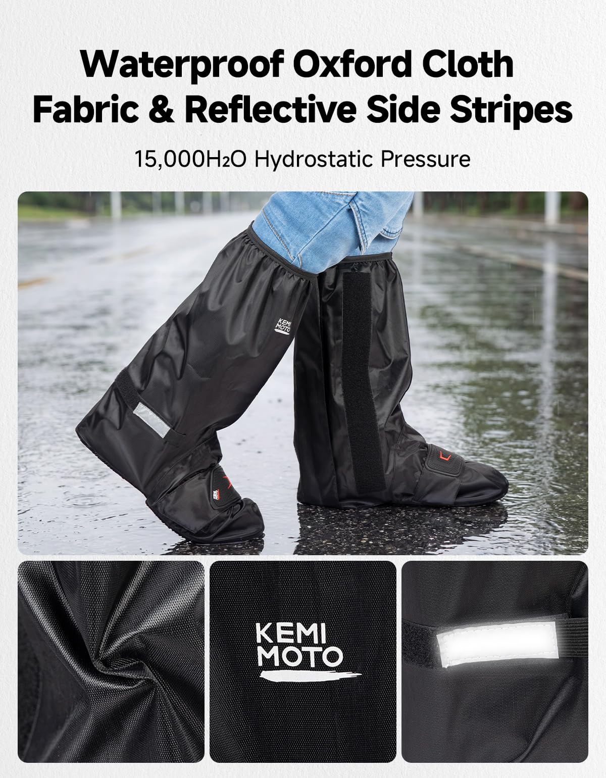 KEMIMOTO Copriscarpe Impermeabili con Protezione Cambio Moto, Copriscarpe Antipioggia Riutilizzabili Bici con Suola Antiscivolo e Dettagli Riflettenti per Pioggia Neve o Fango
