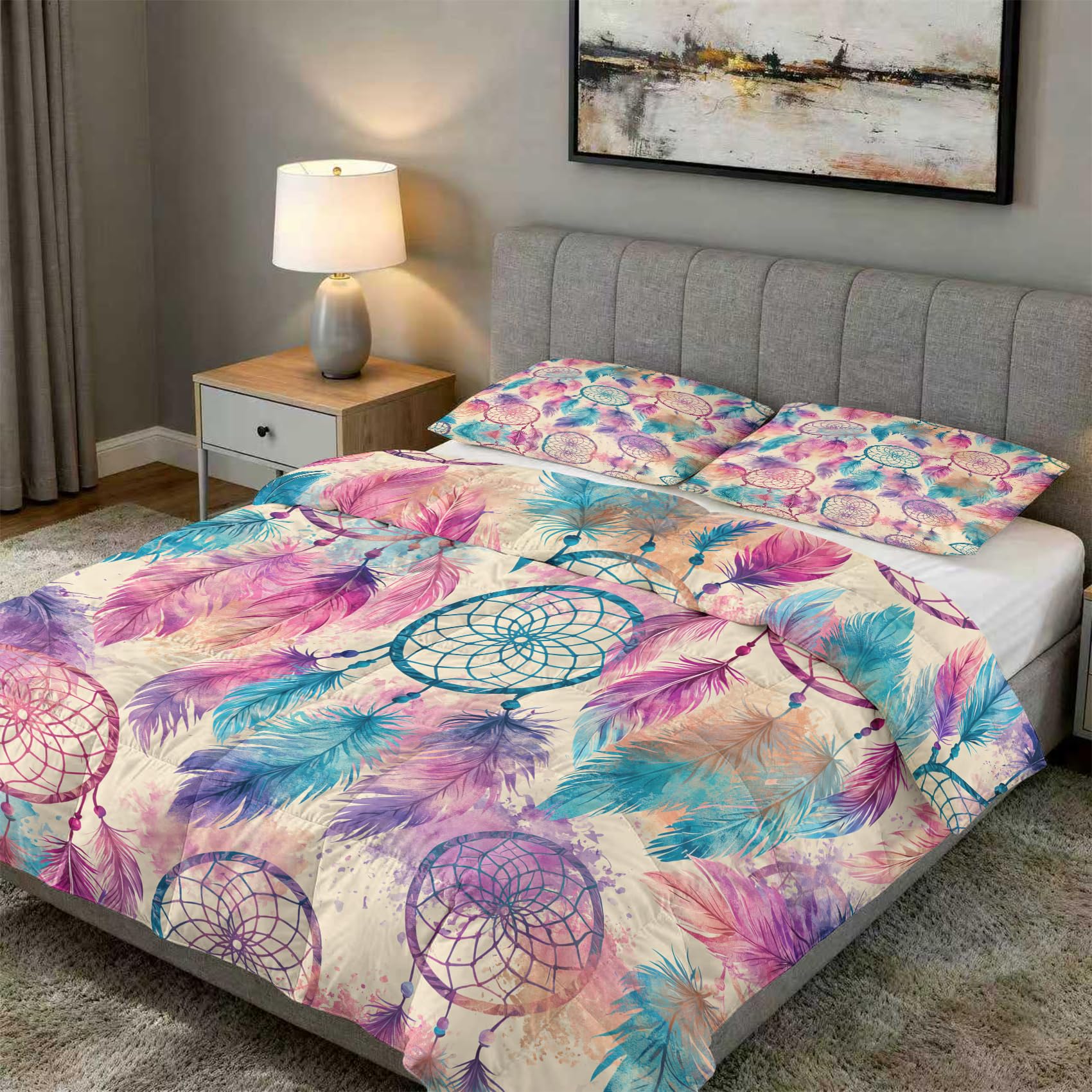 Generisch Traumfänger Bettdecke 135x200 4 Jahreszeiten, Ohne Bezug | Bohemian Dreamcatcher Motiv Wende Steppdecke, Schlafzimmer Deko, 1 Kissenbezug 80x80, Geschenke, Superweich