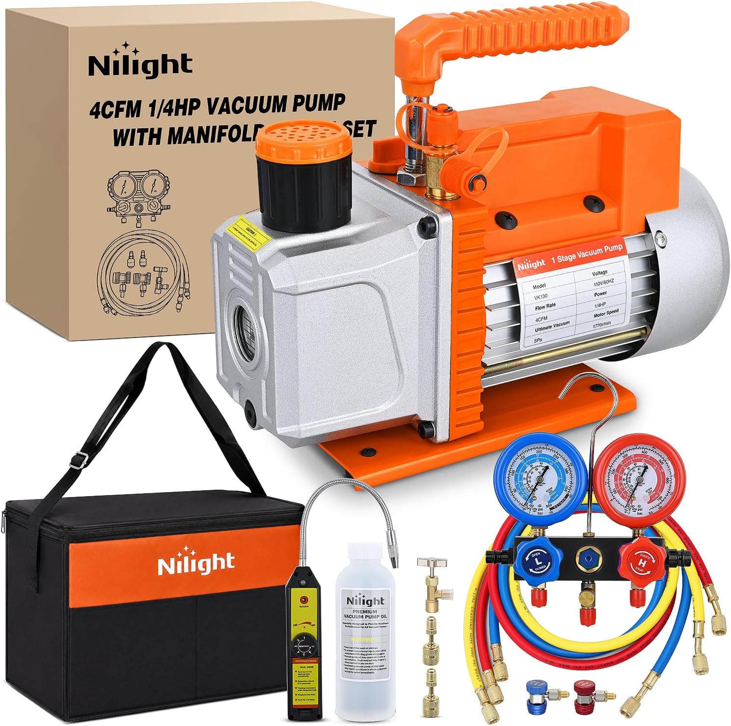 Nilight HVAC Vacuum Pump Kit 4 CFM 1/4 HP Single Stage R134A R22 R410A