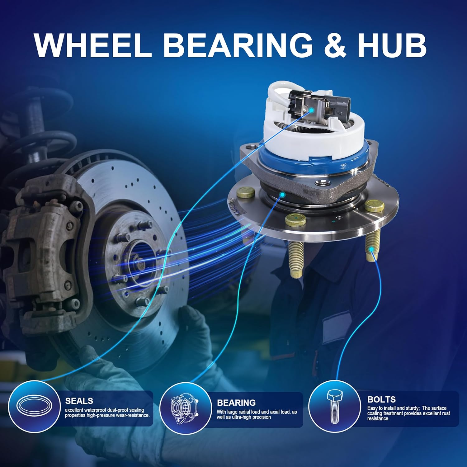 513121 Front Wheel Hub Bearing Assembly Fit for Chevy Impala Monte Carlo Uplander,Cadillac DTS Seville Eldorado,Buick Lesabre Century Lacrosse,Pontiac Grand Prix 5 Lugs W/ABS