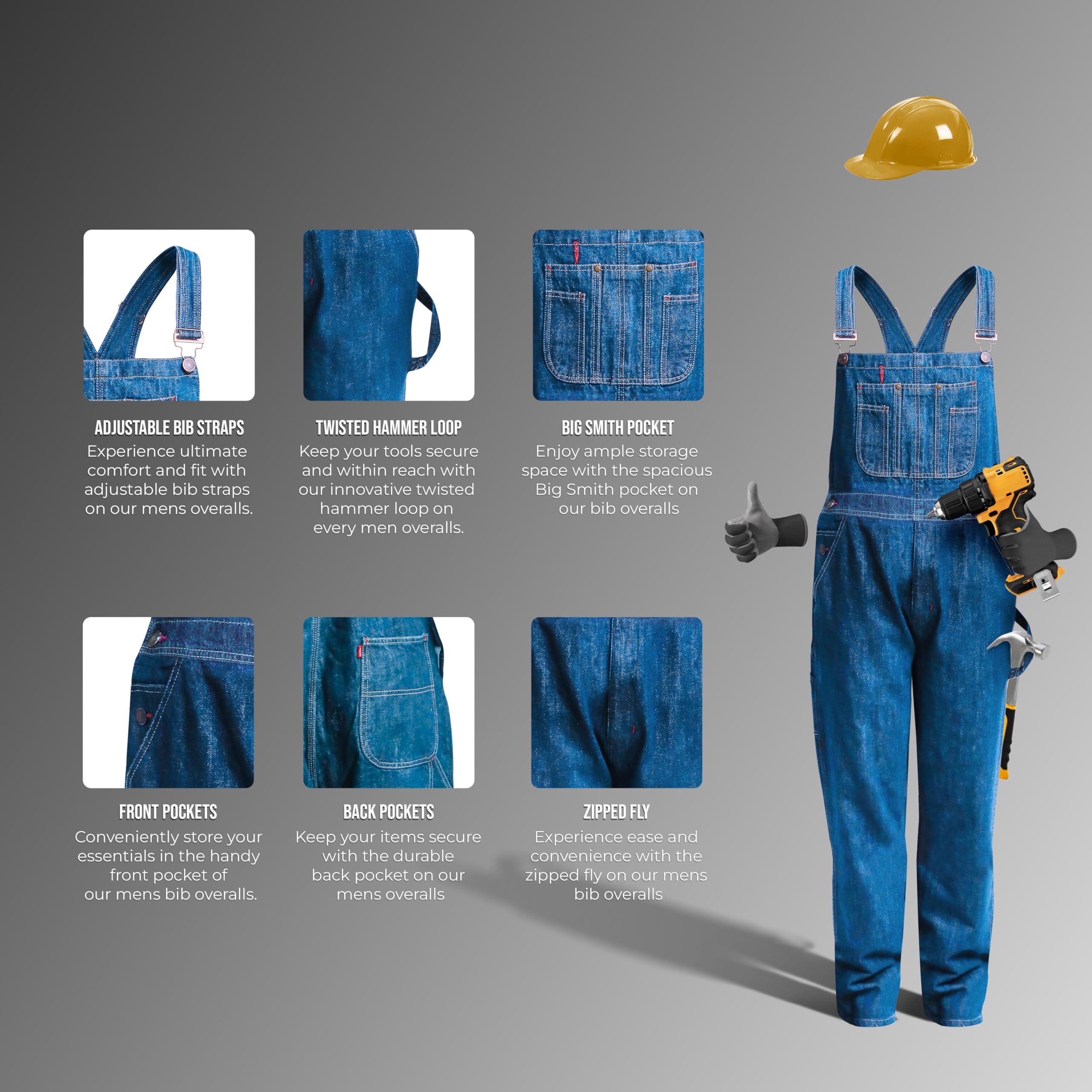 GREAT BIKERS GEAR - Overol con peto para hombre de mezclilla para hombre, talla grande y alta, ropa de trabajo resistente Mario Cargo