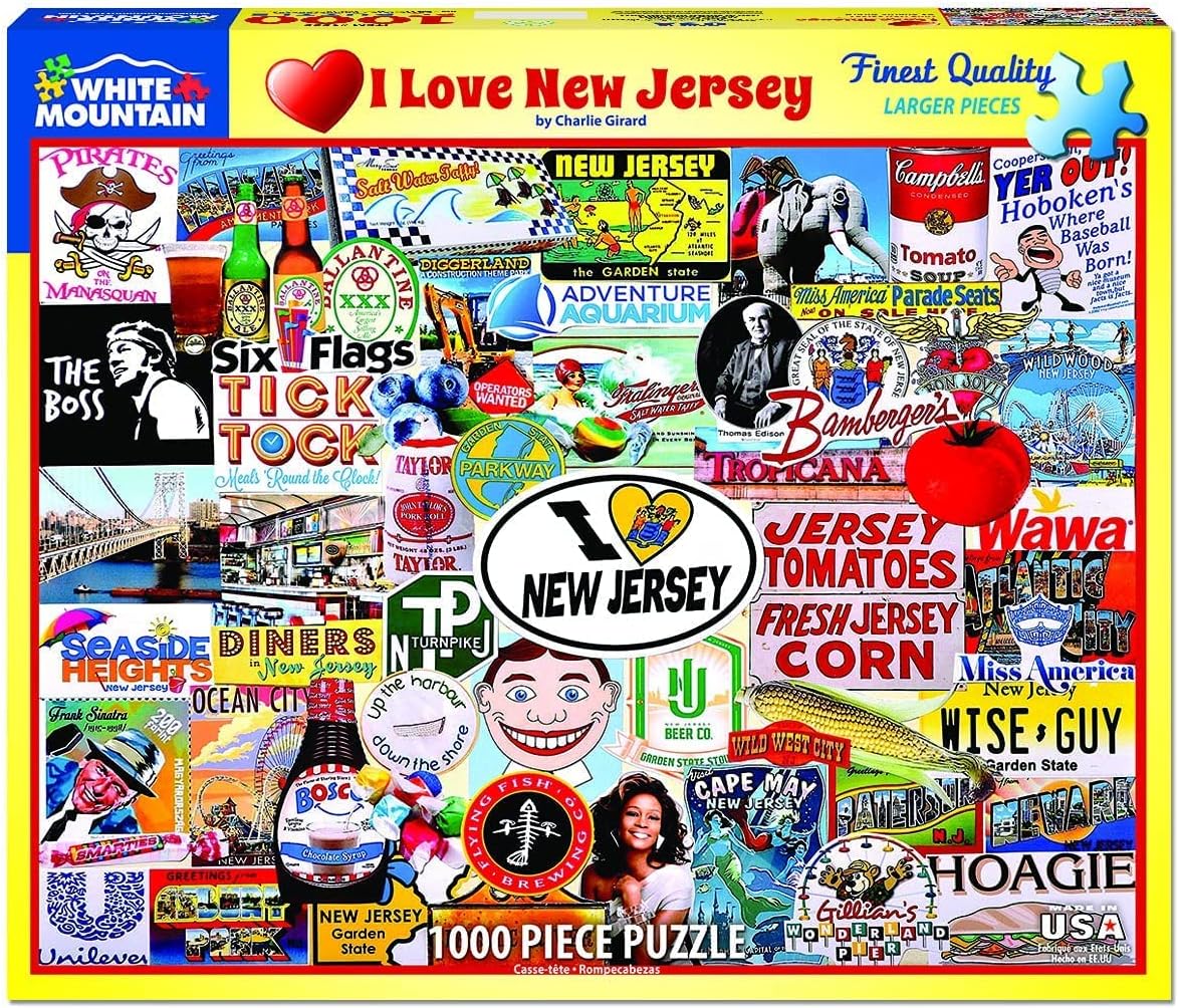 White Mountain 1000 Piece Jigsaw Puzzle Garden State Collage Puzzles with Large Pieces for Adults and Family 24"x30" – I Love New Jersey