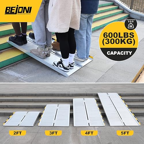 Miniatura 3 de BEJONI Rampa portátil para silla de ruedas de 5 pies, rampa plegable para 600 libras de capacidad, rampa de aluminio con rampa antideslizante para