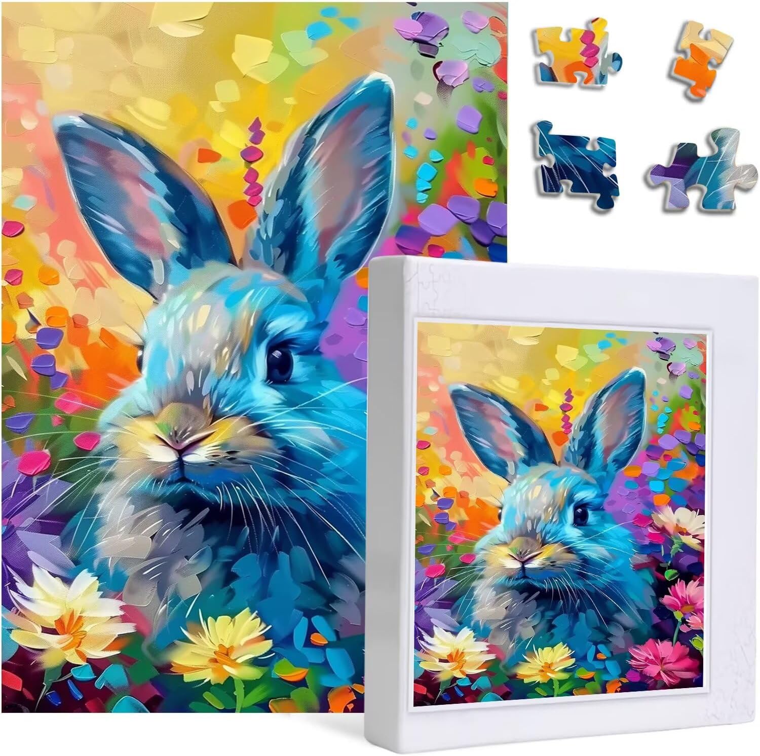 Funny Flower Bunny Puzzles for Adults 500 Pieces, Nature Animal Spring Jigsaw Puzzles, Rabbit Art Puzzles 15x20 inch