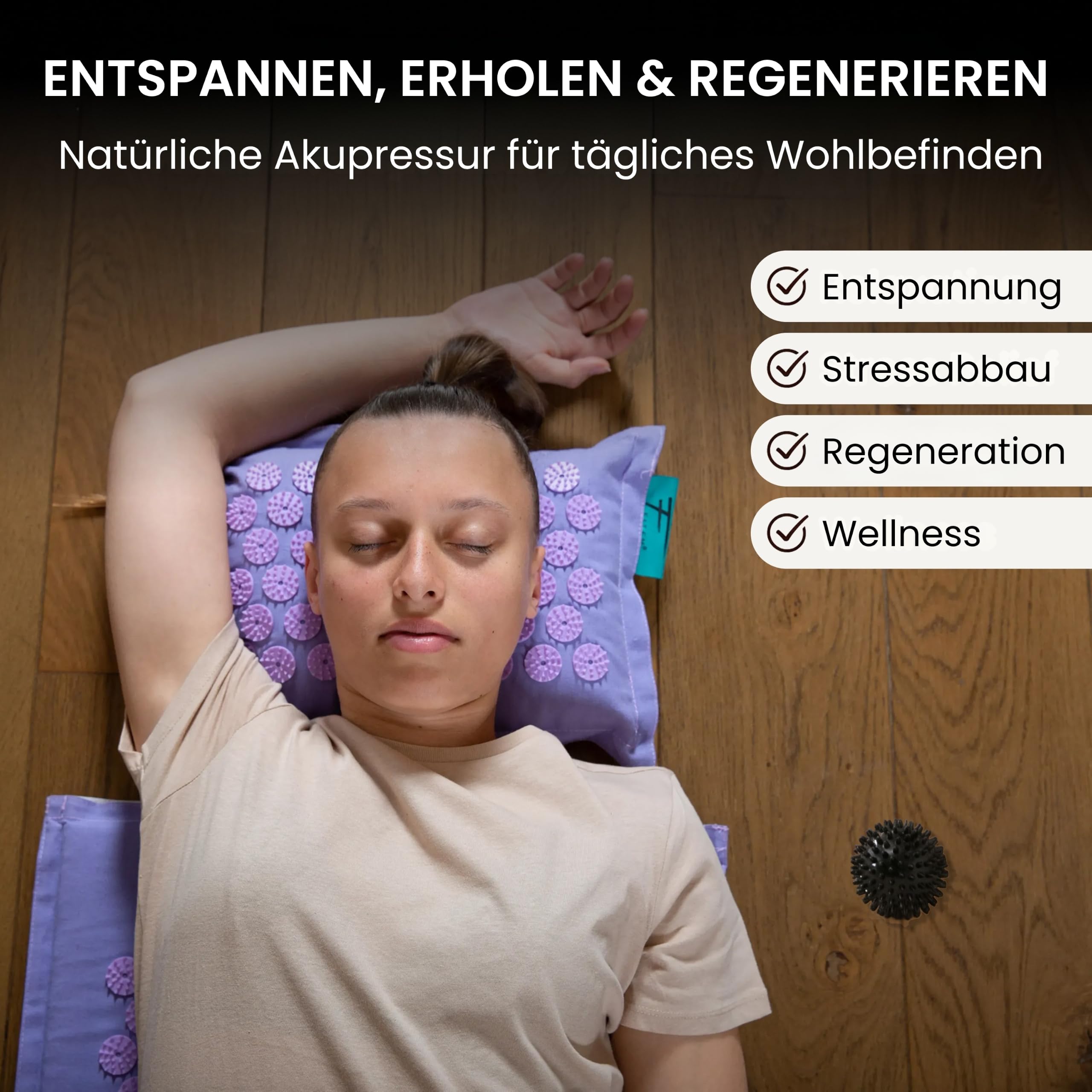 Fitem Akupressurmatte mit Kissen & Ball, 100% Kokos, XL Violett