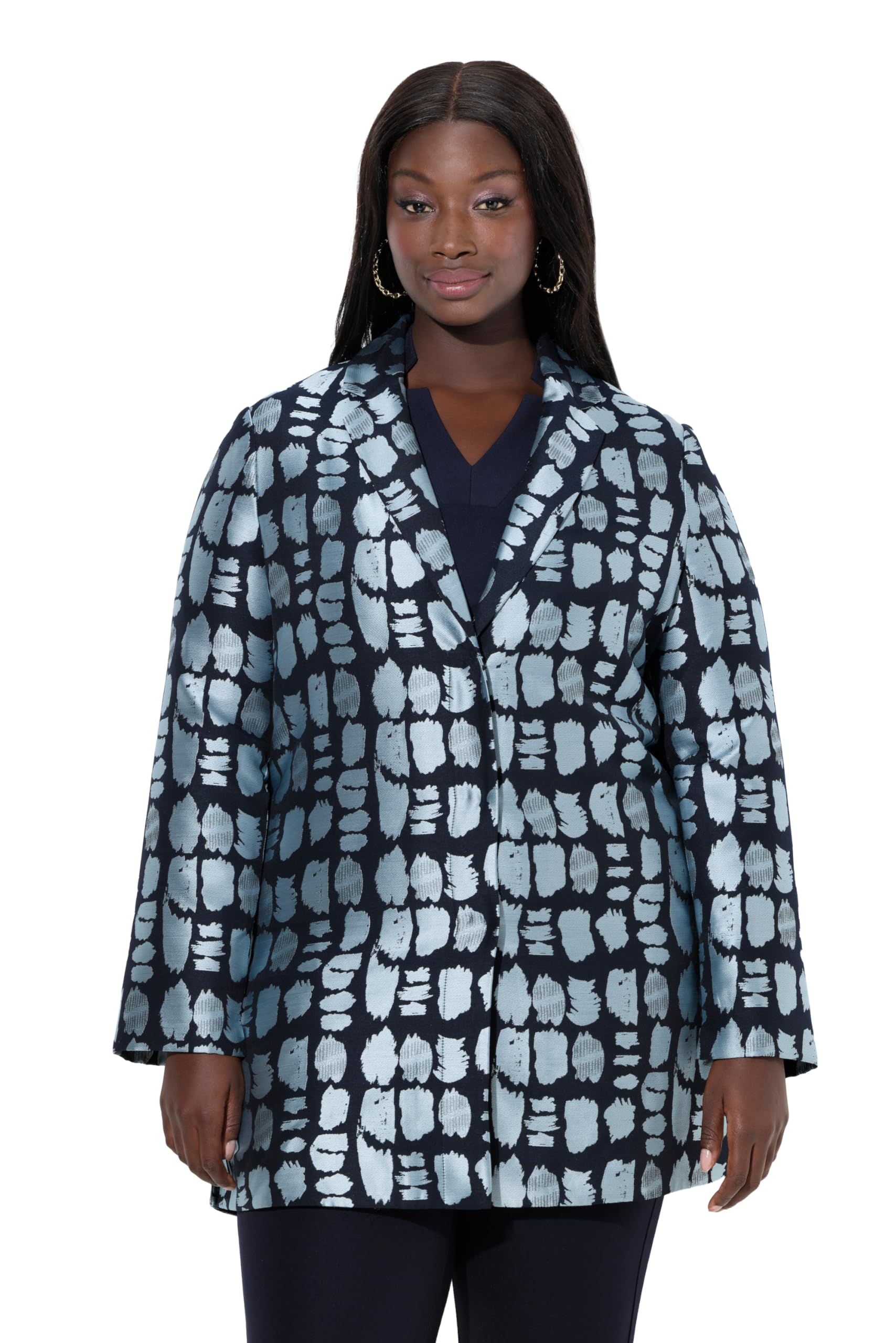 Ulla Popken Damen große Größen Übergrößen Plus Size Jacquard-Jacke, A-Linie, Reverskragen, Langarm 843937