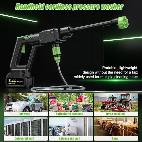 Miniatura 3 de Lavadora a presión inalámbrica, 6 en 1, boquillas ajustables de 4 L/min (1 GPM) 21 V 1.5 Ah, batería recargable, lavadora de energía eléctrica,