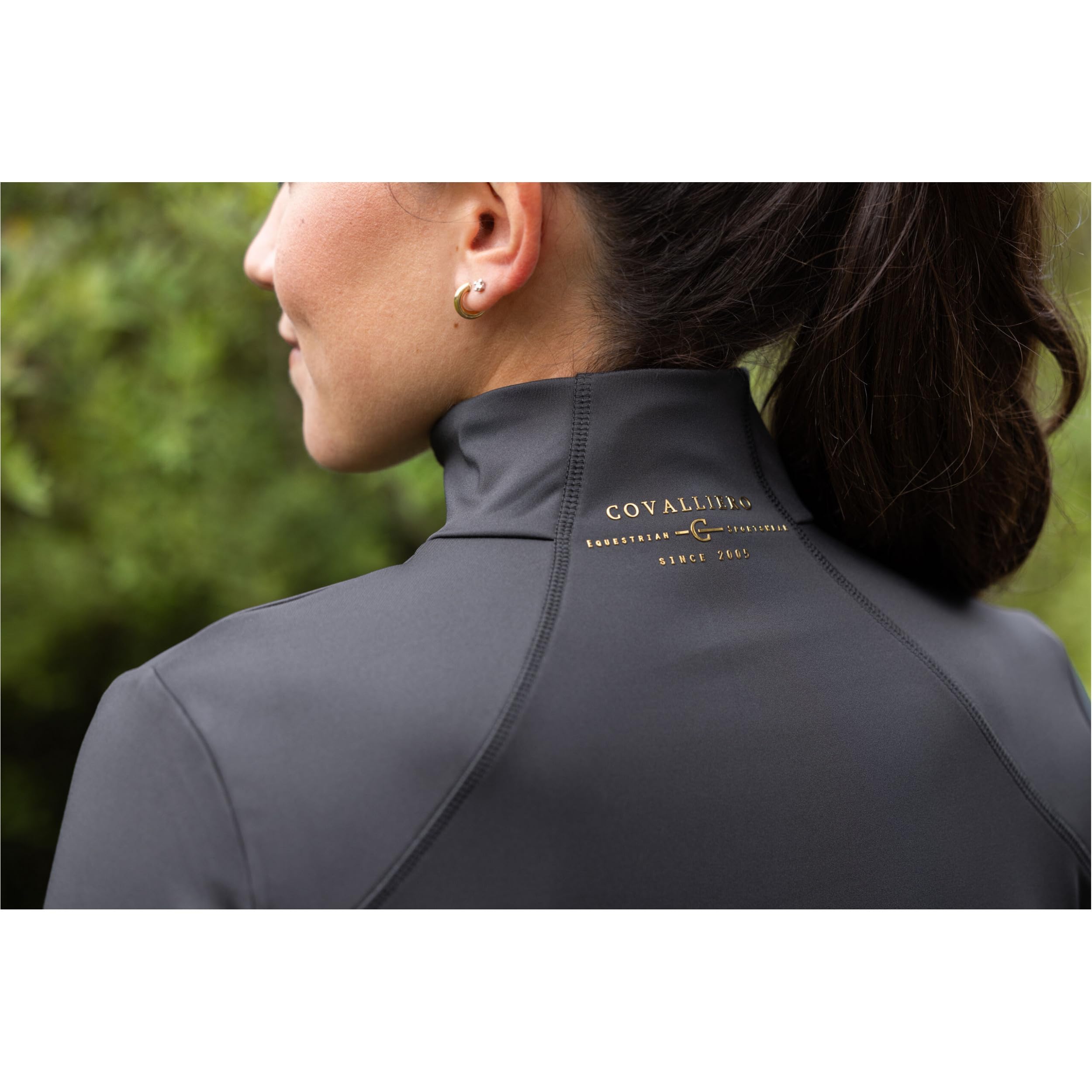 Covalliero - Damen Reitjacke Anniversary – Reiterjacke mit 2-Wege-Reißverschluss – Sportjacke mit 4-Wege-Stretch & 2 Taschen – Stretchjacke – Reitbekleidung in Graphite & 5 Größen