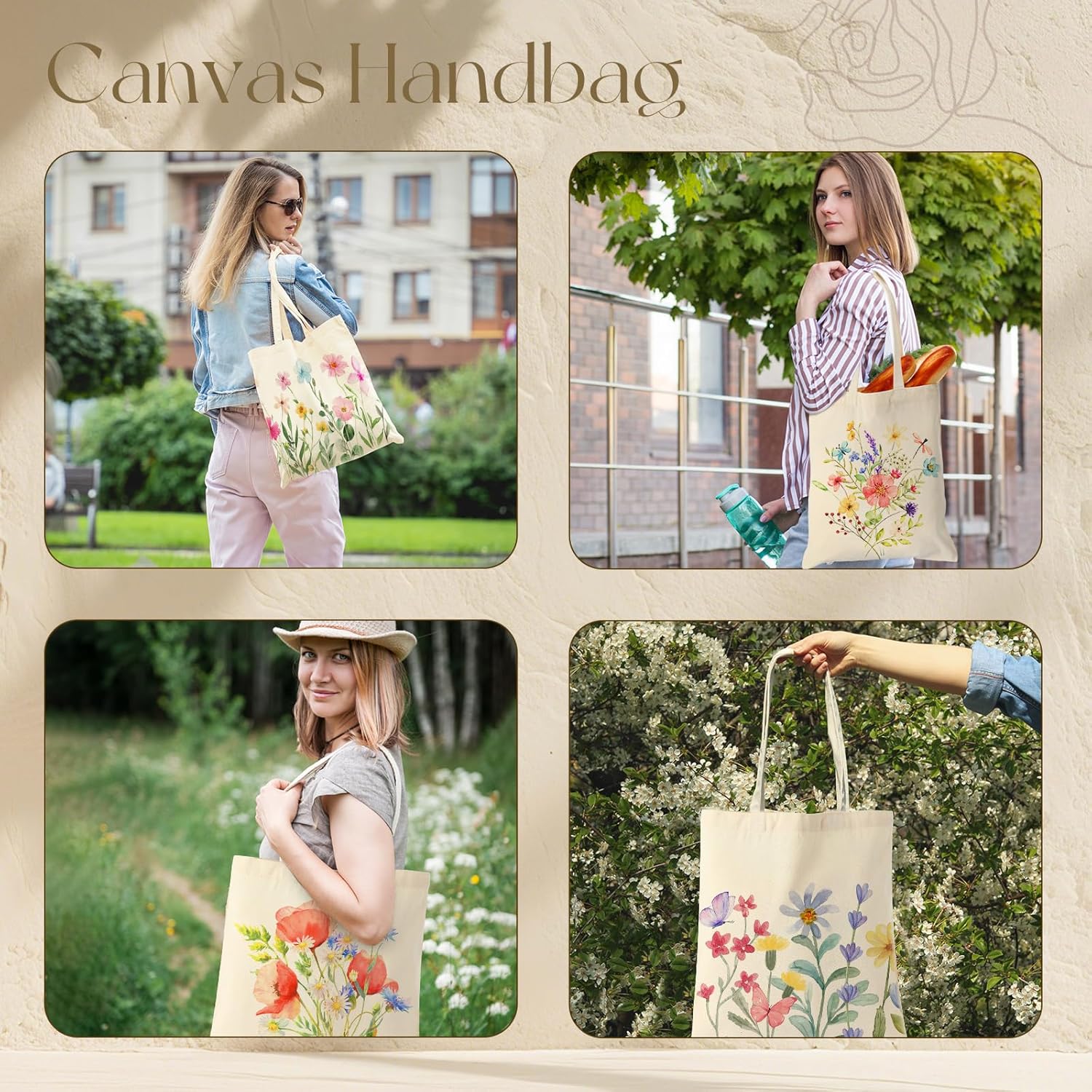 Shinylin 24 Pcs Wildflower Canvas Tote Bags Bulk Book Lovers Tote Bag Book Club Gift Totes for Birthday Party Teacher Mother's Day Women Gift