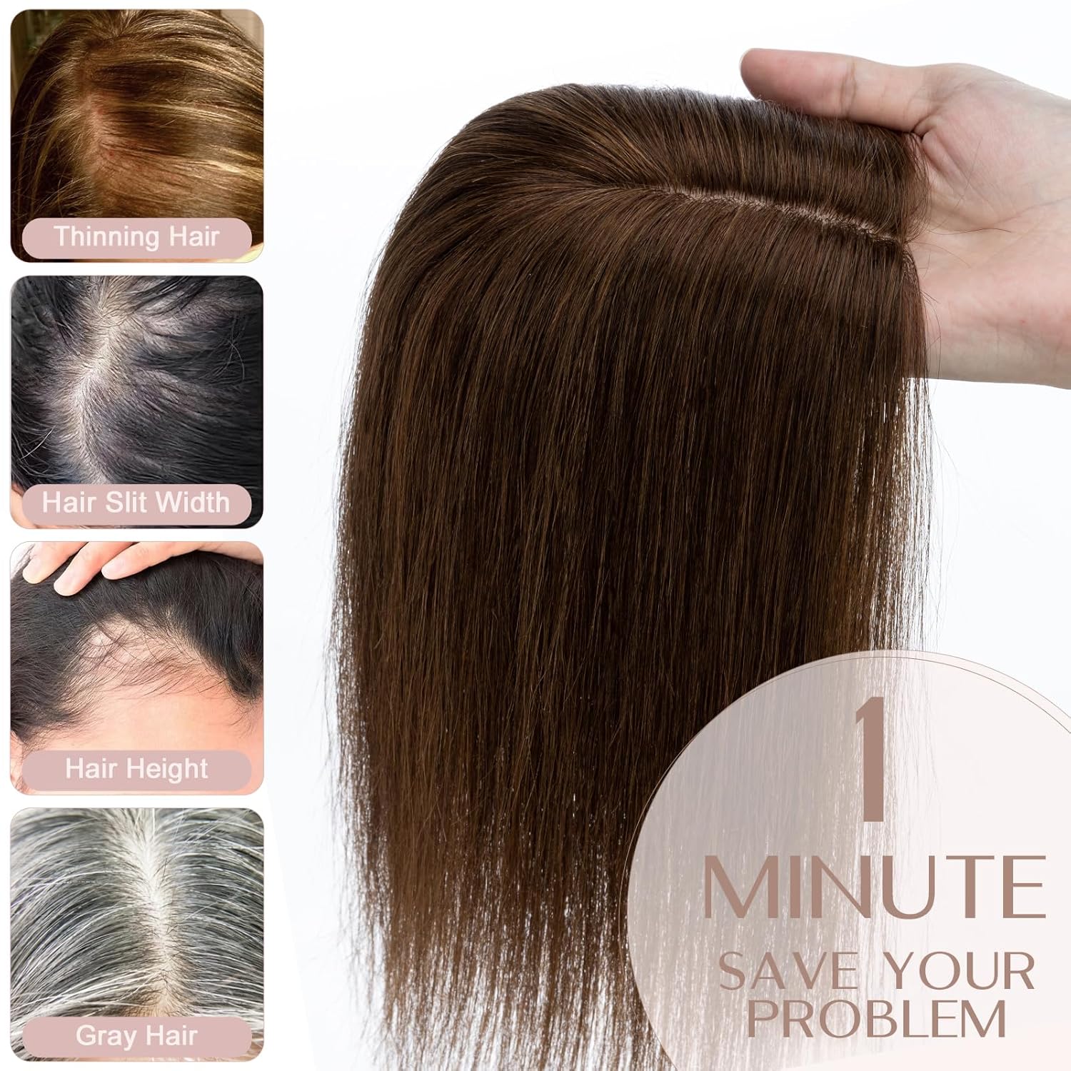 Hair Toppers for Women Real Human Hair with No Bangs Toppers Hairpieces for Women Increase Volume 4 Chocolate Brown,14 Inch